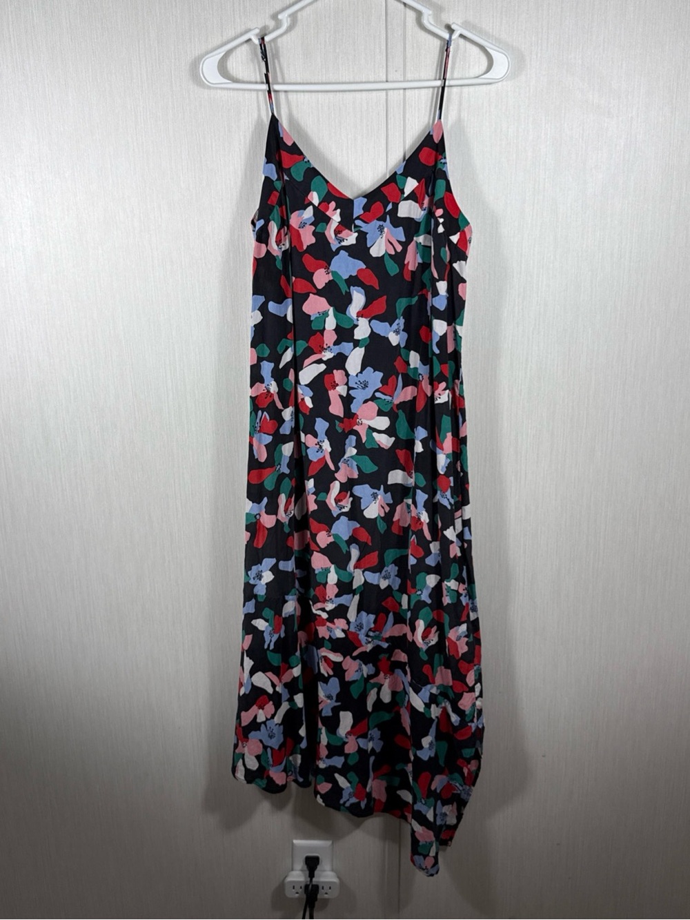 Equipment Black Silk Slip Dress with Multicolor Abstract Floral